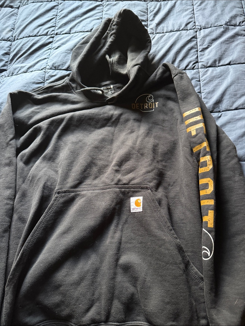 Carhartt Black Hoodie with Gold Detroit Sleeve Print
